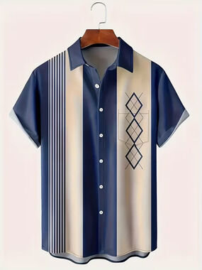 Men's Mid-Century Geometric Short Sleeve Shirt 3X Bowling Vintage 50s Casual New
